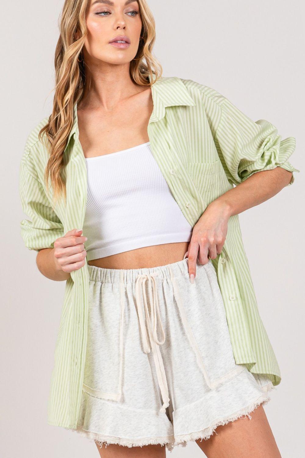 SAGE + FIG Striped Button Up Long Sleeve Shirt - Abundia House
