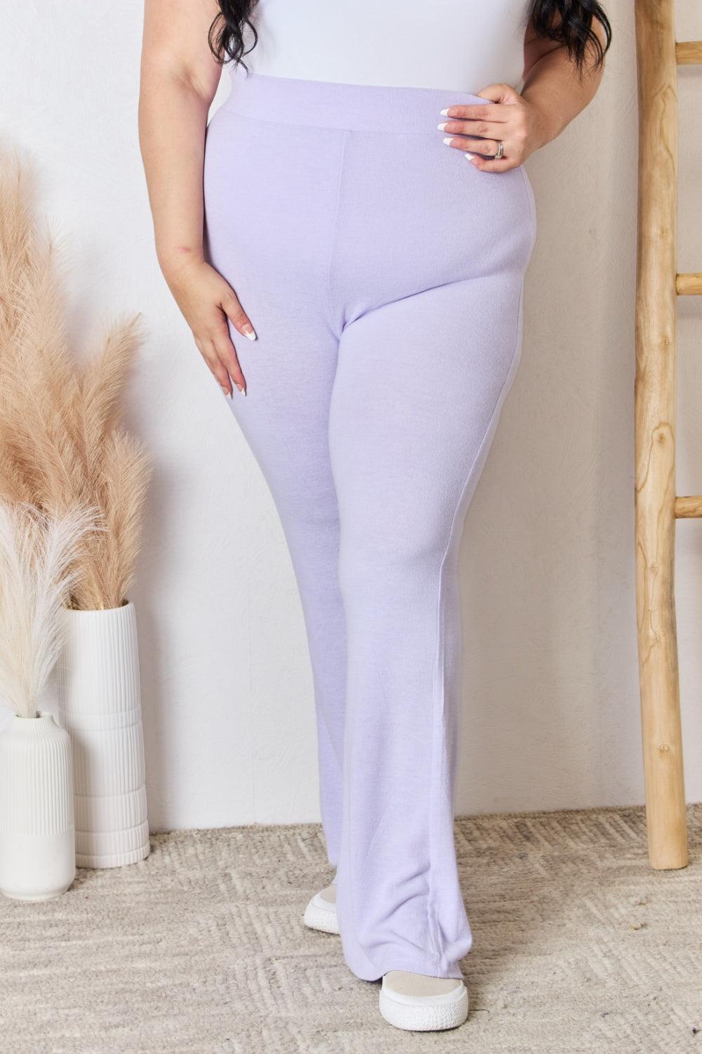 RISEN Full Size High Waist Ultra Soft Knit Flare Pants - Abundia House