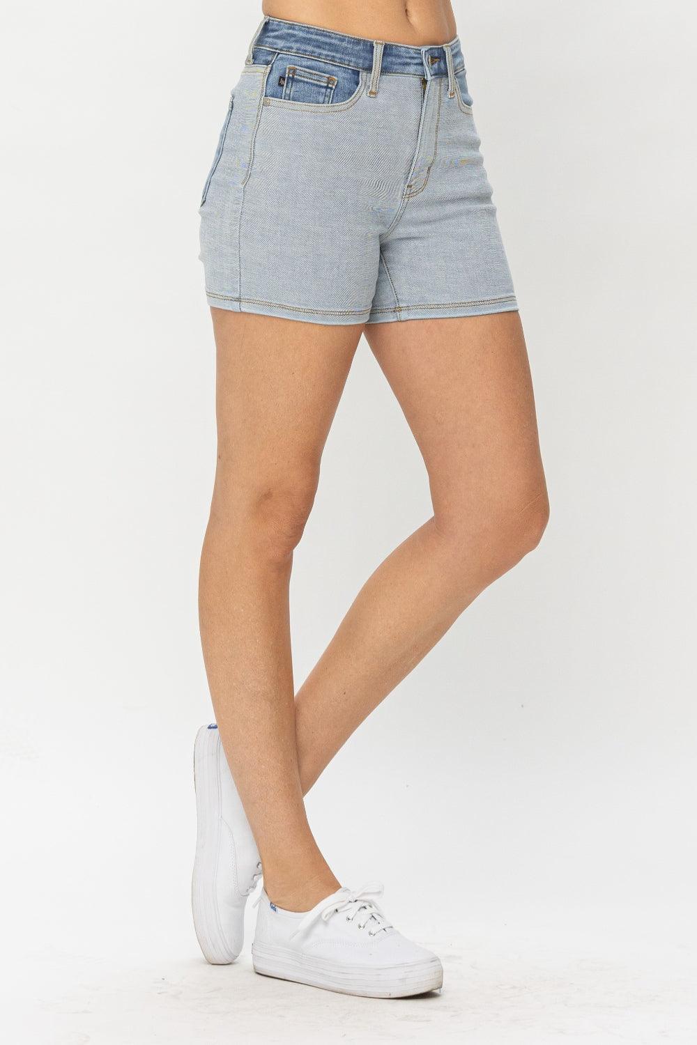 Judy Blue Full Size Color Block Denim Shorts - Abundia House