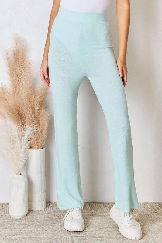 RISEN Full Size High Waist Ultra Soft Knit Flare Pants - Abundia House