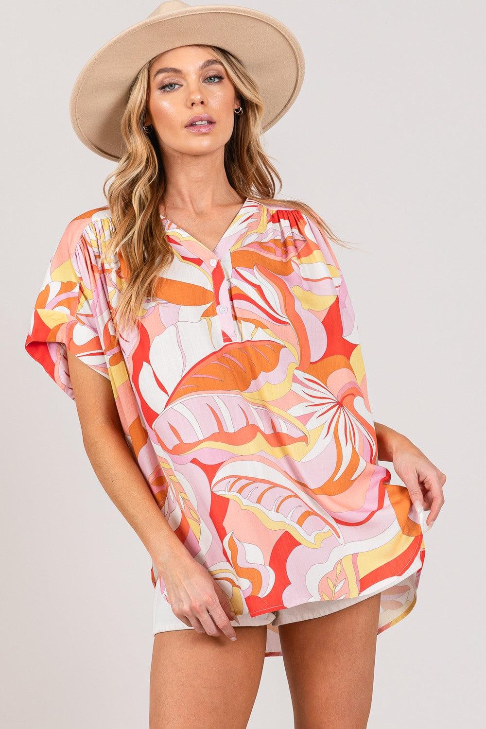 SAGE + FIG Abstract Print Half Button Blouse - Abundia House