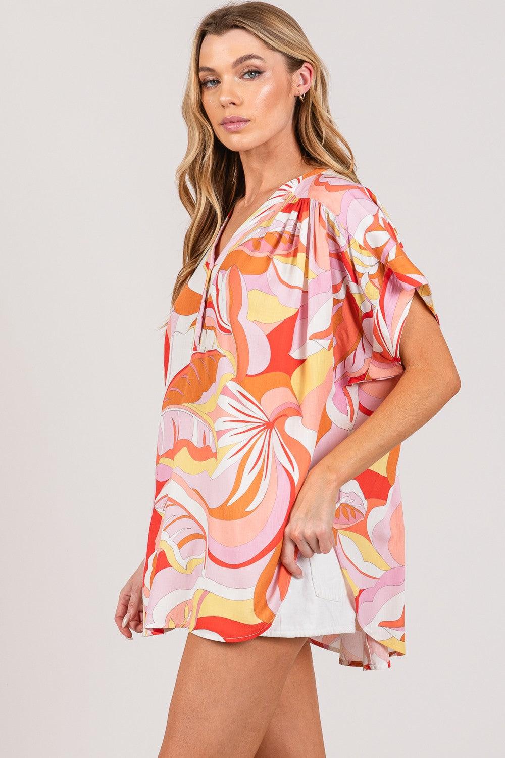 SAGE + FIG Abstract Print Half Button Blouse - Abundia House