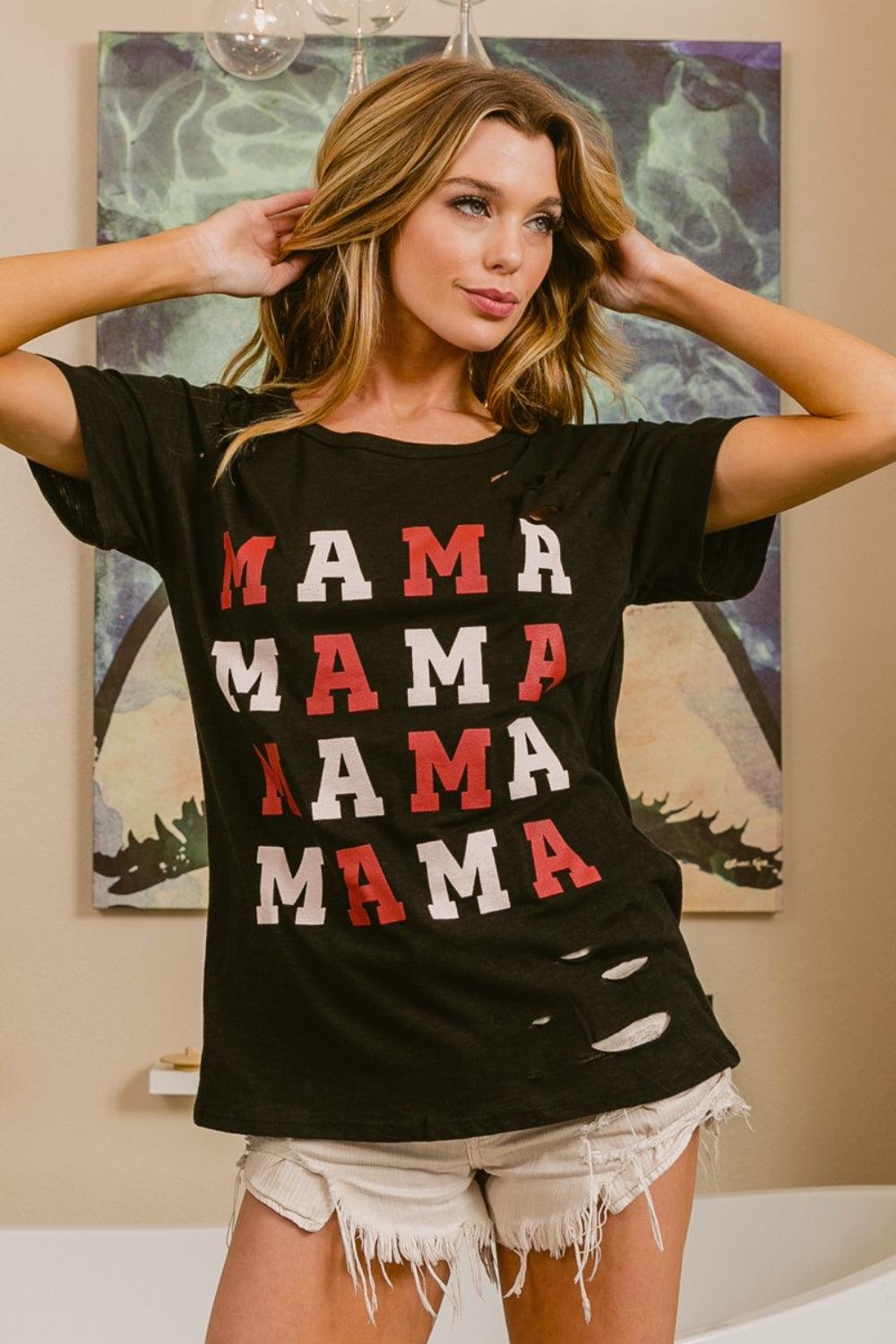 BiBi MAMA Graphic Distressed Short Sleeve T-Shirt - Abundia House