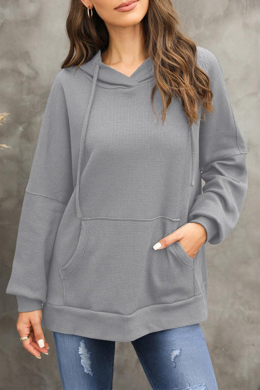 Waffle-Knit Long Sleeve Hoodie - Abundia House