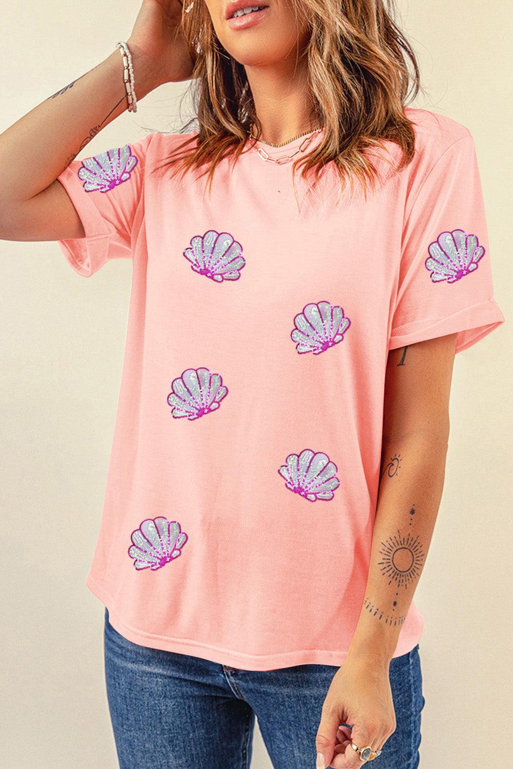 Shell Round Neck Short Sleeve T-Shirt - Abundia House