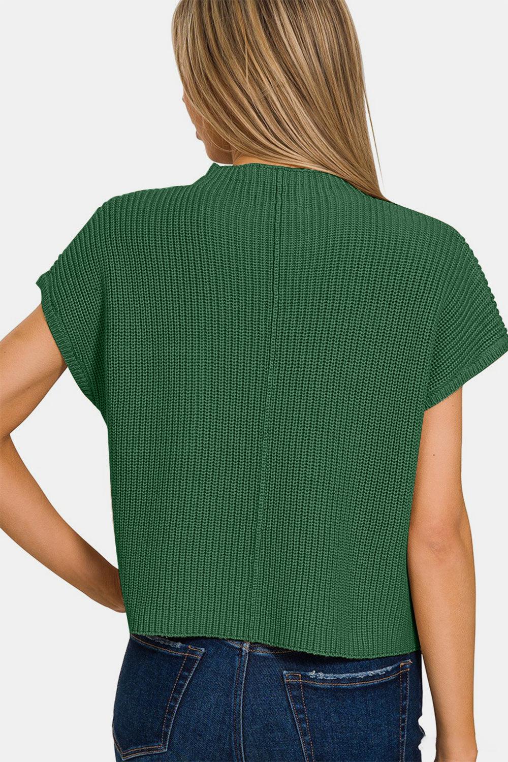 Zenana Mock Neck Short Sleeve Cropped Sweater - Abundia House