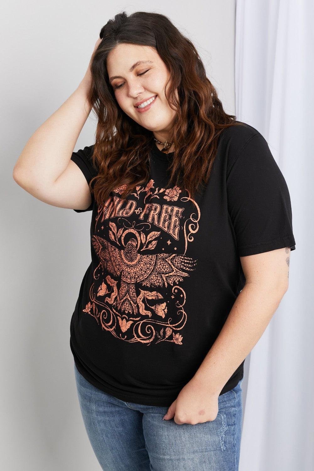 mineB Full Size WILD FREE Graphic Round Neck Tee - Abundia House