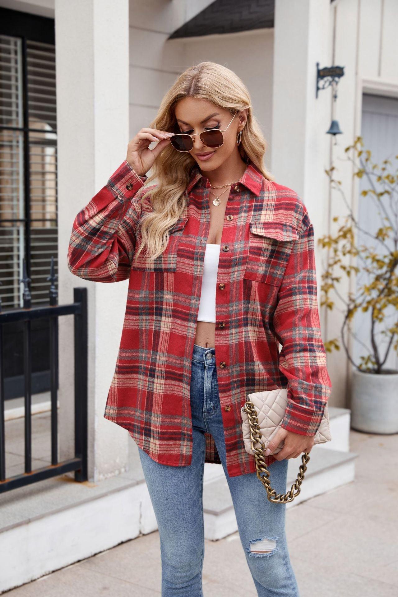 Plaid Button Up Long Sleeve Shirt - Abundia House