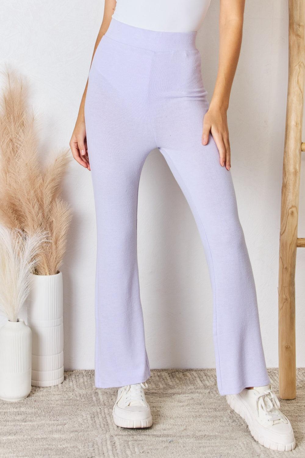 RISEN Full Size High Waist Ultra Soft Knit Flare Pants - Abundia House