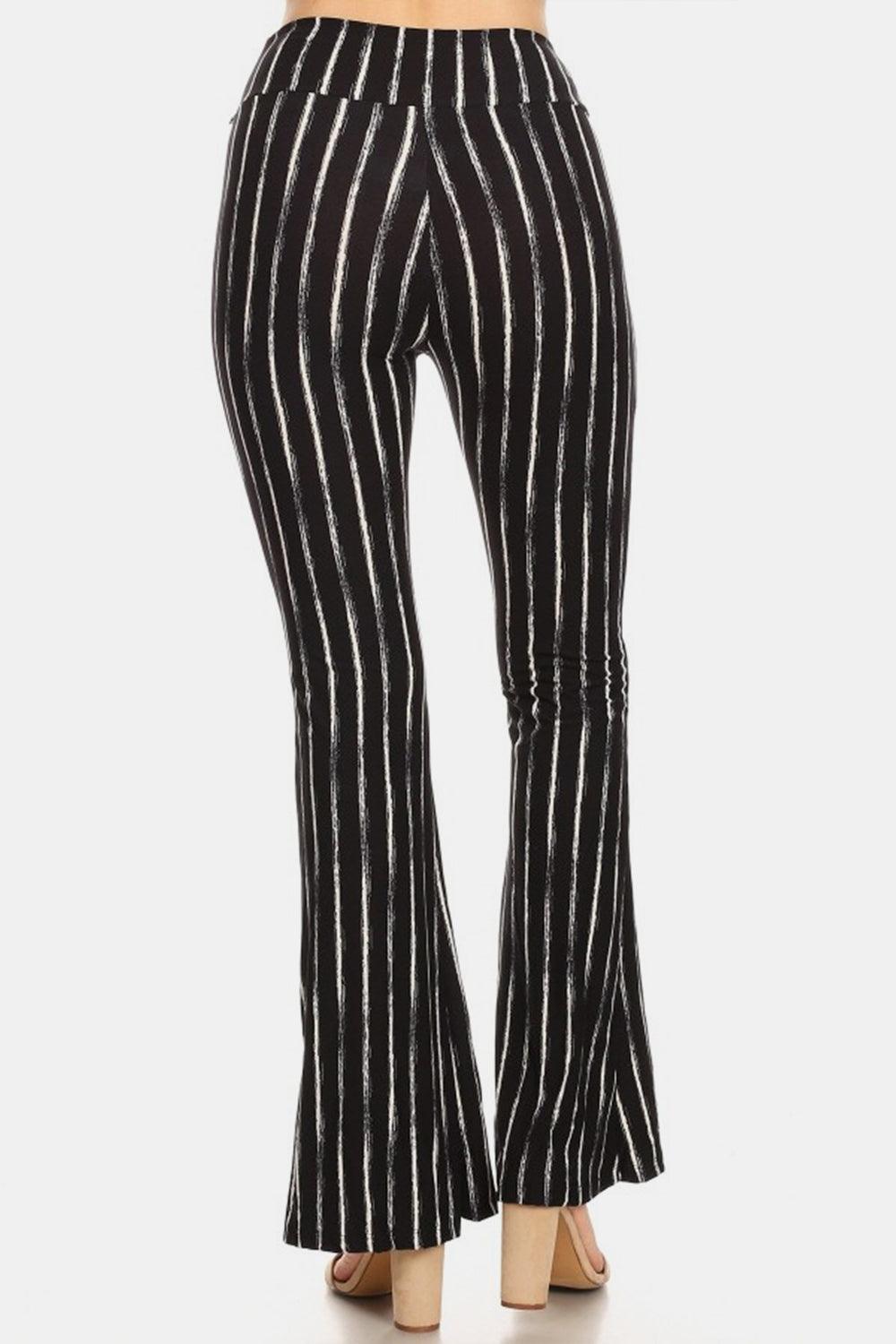 Leggings Depot Striped High Waist Flare Pants - Abundia House