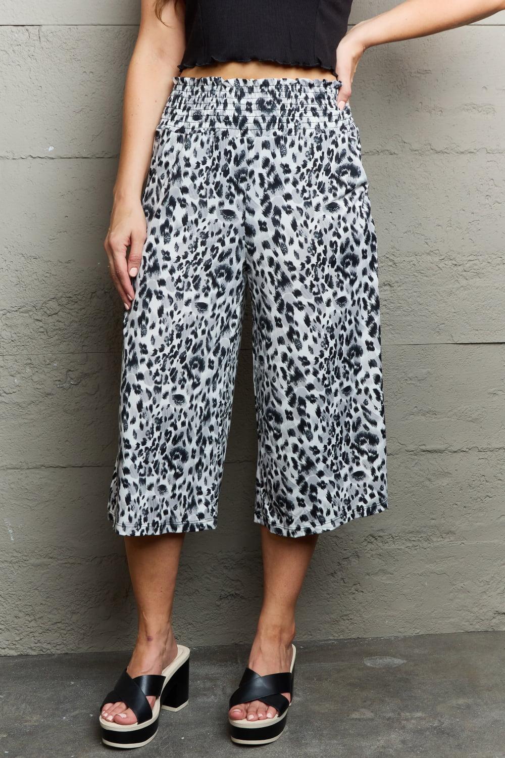 Ninexis Leopard High Waist Flowy Wide Leg Pants with Pockets - Abundia House