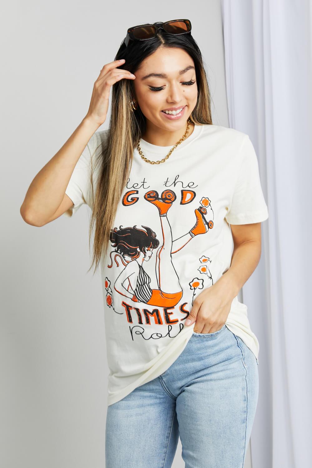 mineB Full Size LET THE GOOD TIMES ROLL Graphic Tee - Abundia House