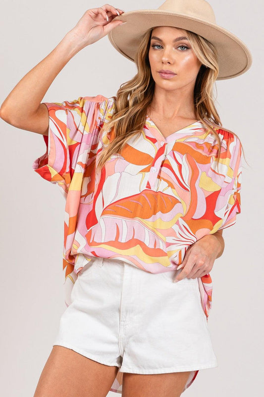 SAGE + FIG Abstract Print Half Button Blouse - Abundia House