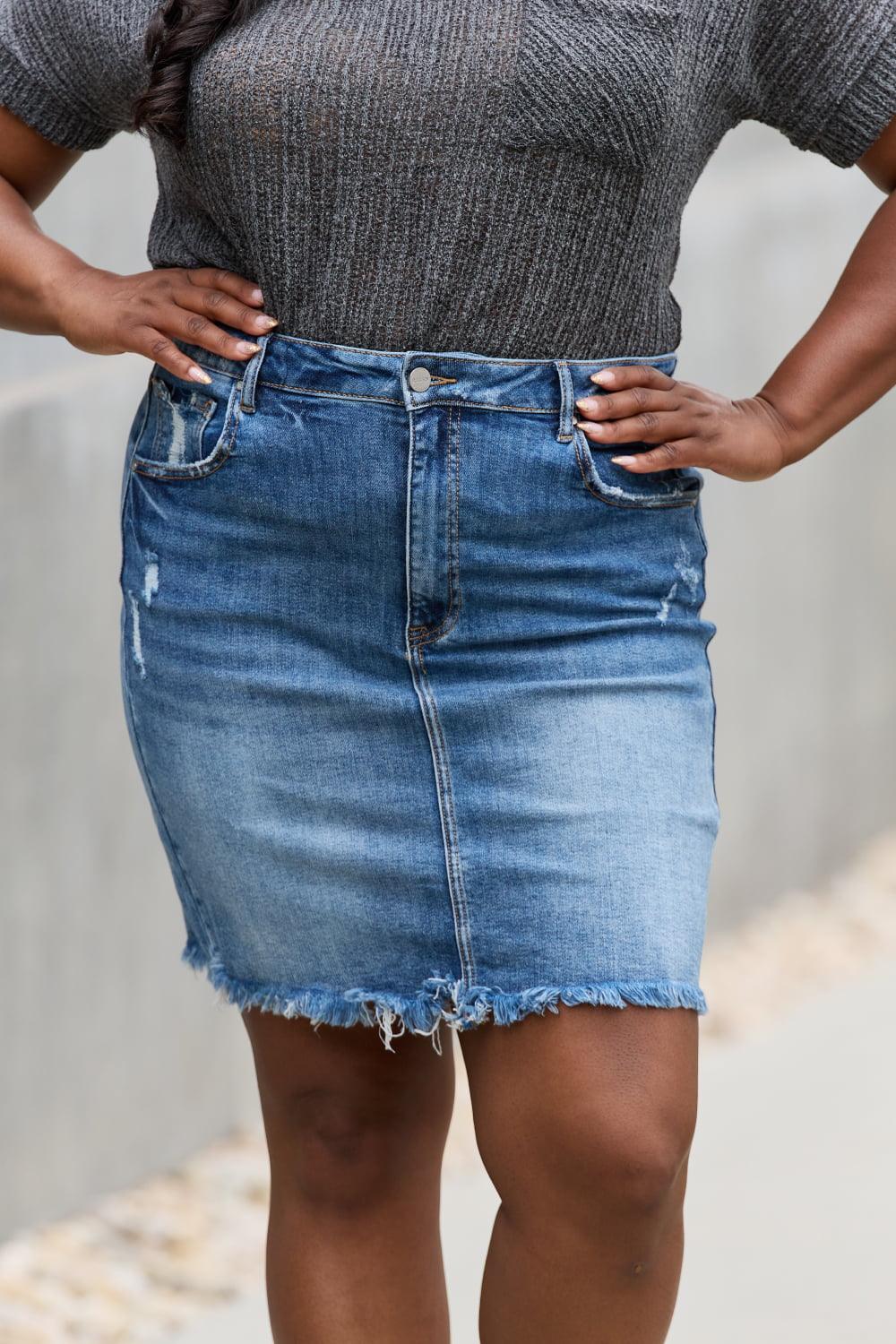 RISEN Amelia Full Size Denim Mini Skirt - Abundia House