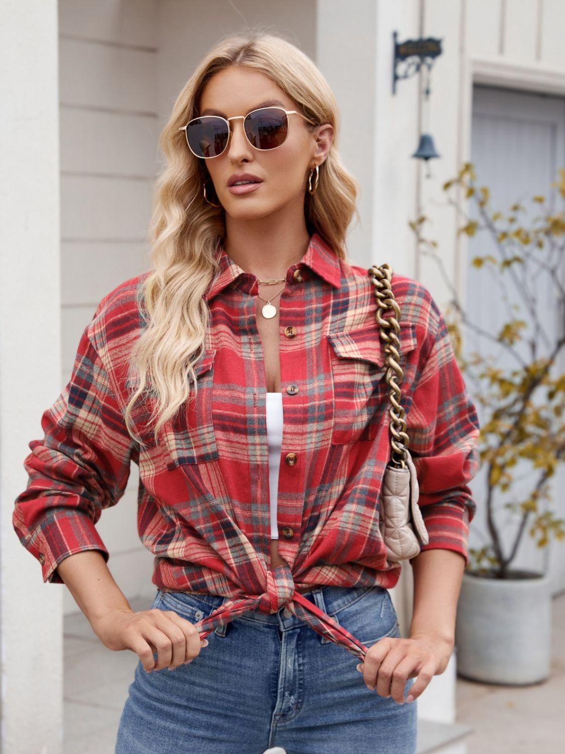 Plaid Button Up Long Sleeve Shirt - Abundia House