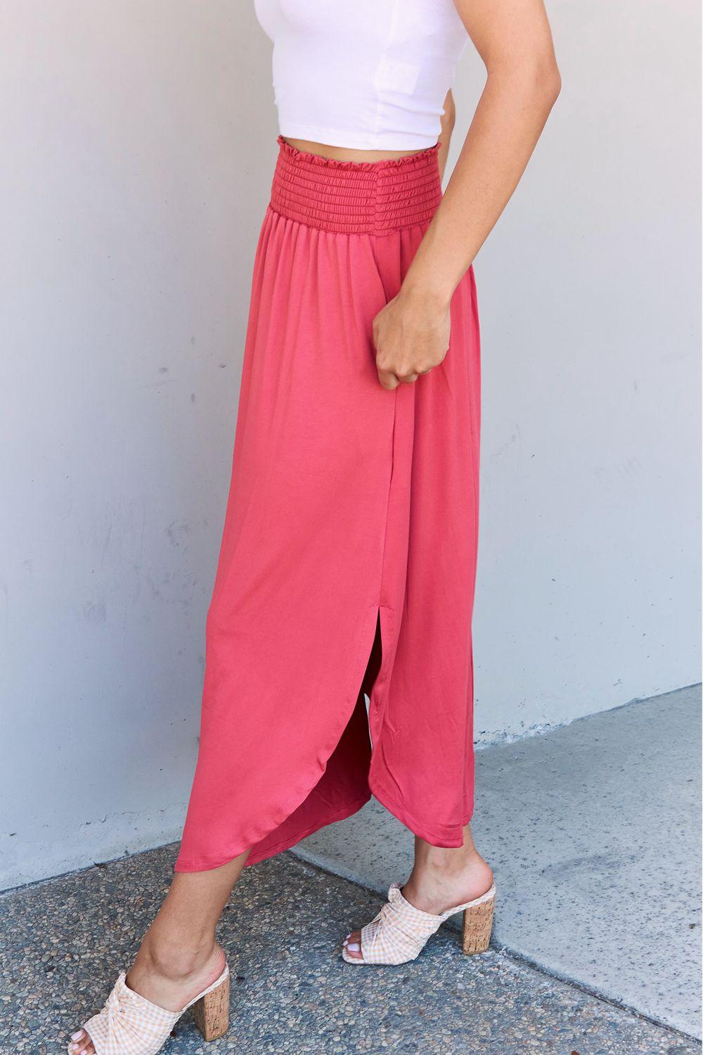 Doublju Comfort Princess Full Size High Waist Scoop Hem Maxi Skirt in Hot Pink - Abundia House