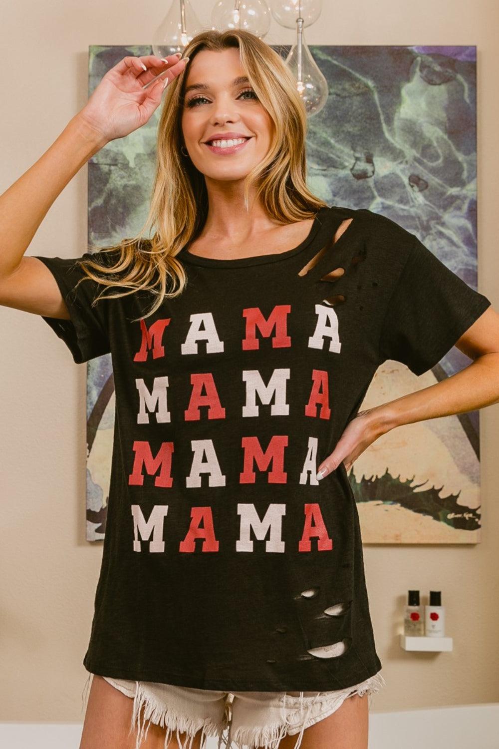 BiBi MAMA Graphic Distressed Short Sleeve T-Shirt - Abundia House