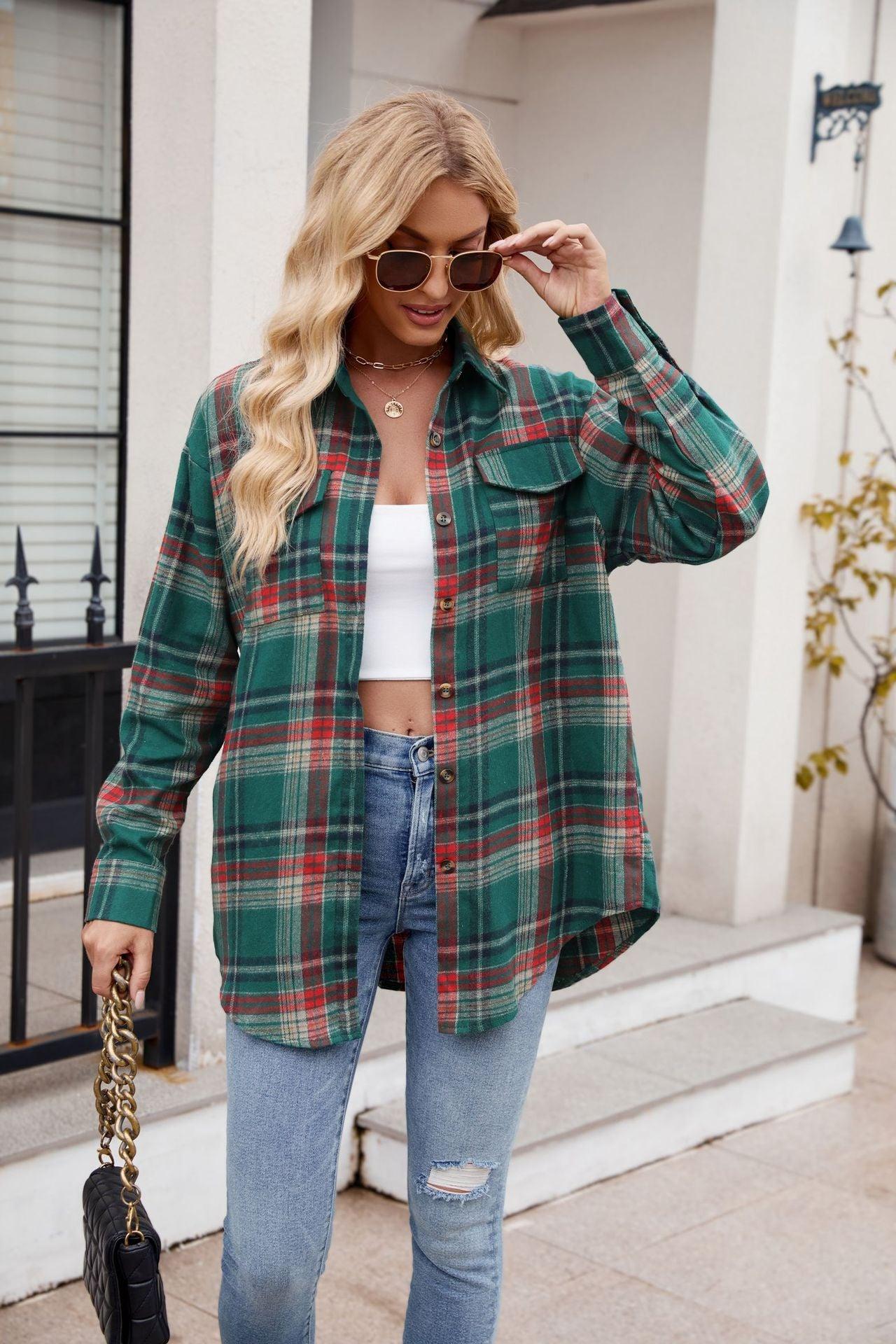 Plaid Button Up Long Sleeve Shirt - Abundia House