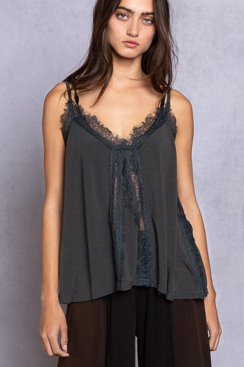 POL Lace Detail V-Neck Cami - Abundia House