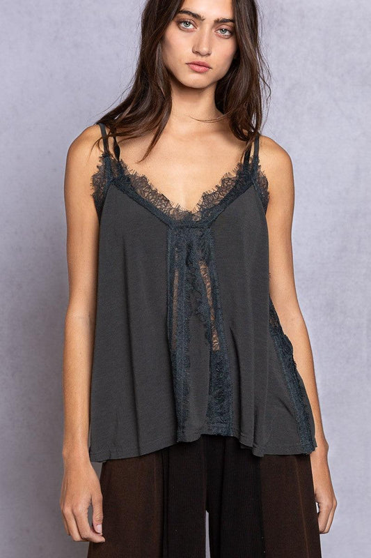 POL Lace Detail V-Neck Cami - Abundia House