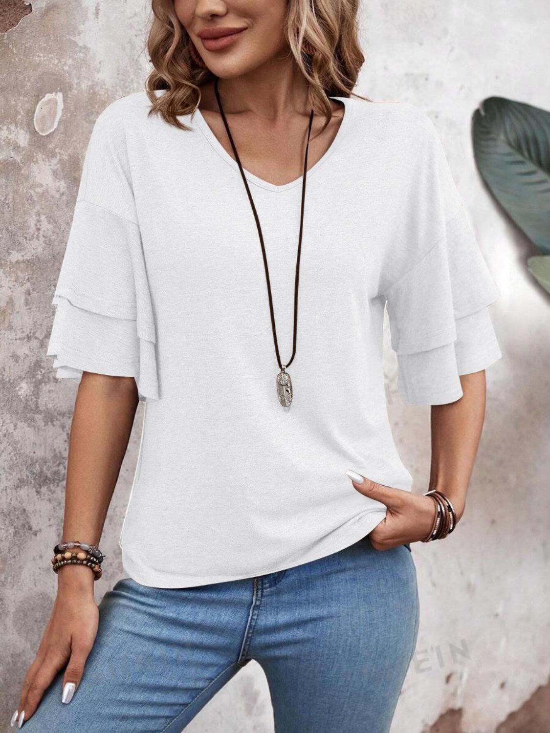 V-Neck Half Sleeve Blouse - Abundia House