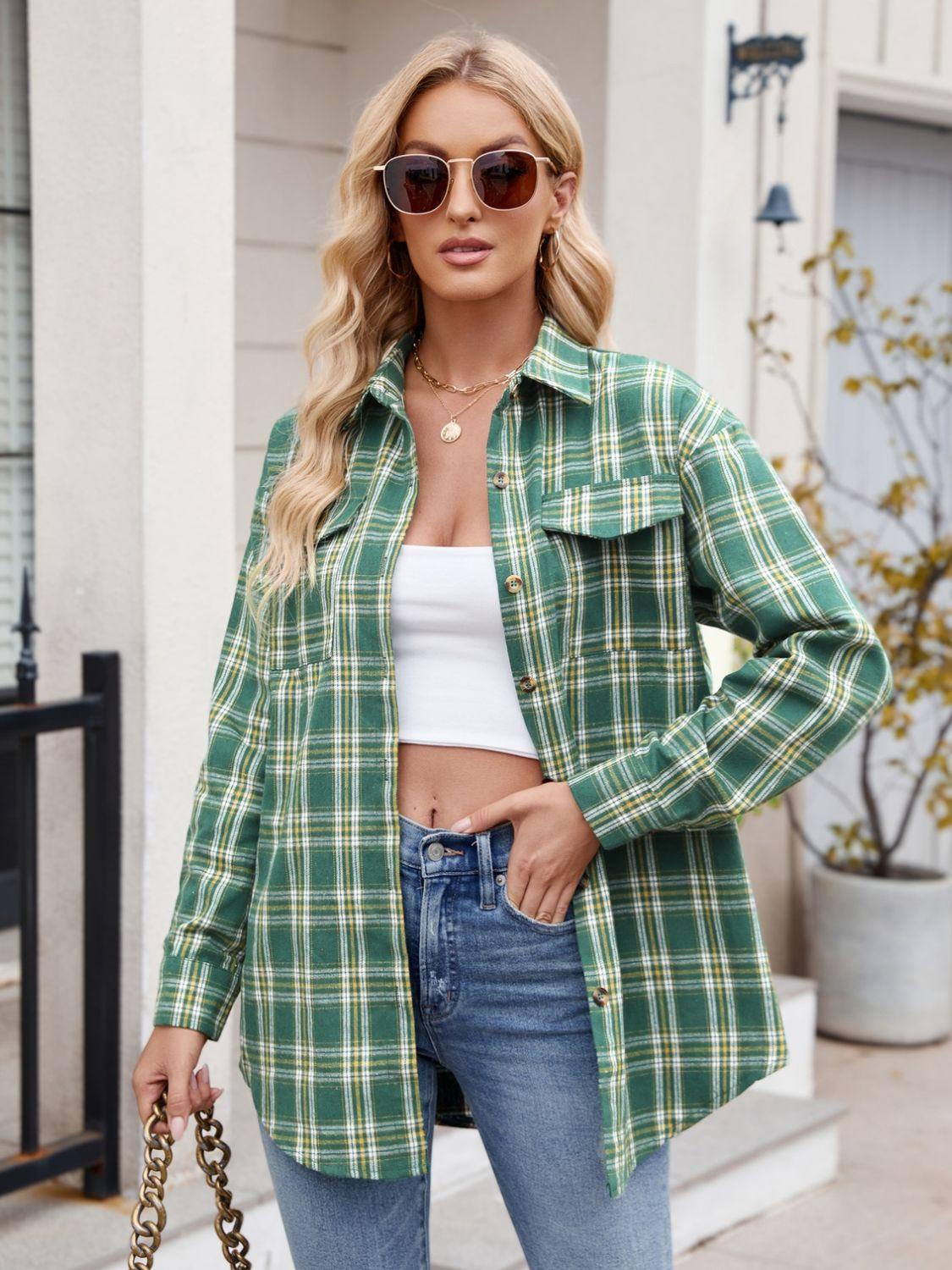 Plaid Button Up Long Sleeve Shirt - Abundia House