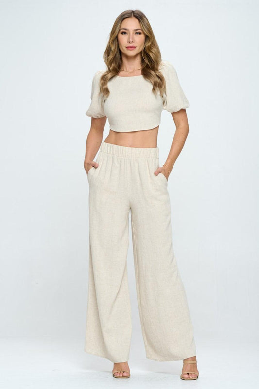 RENEE C Linen Wide Leg Pants with Pockets - Abundia House