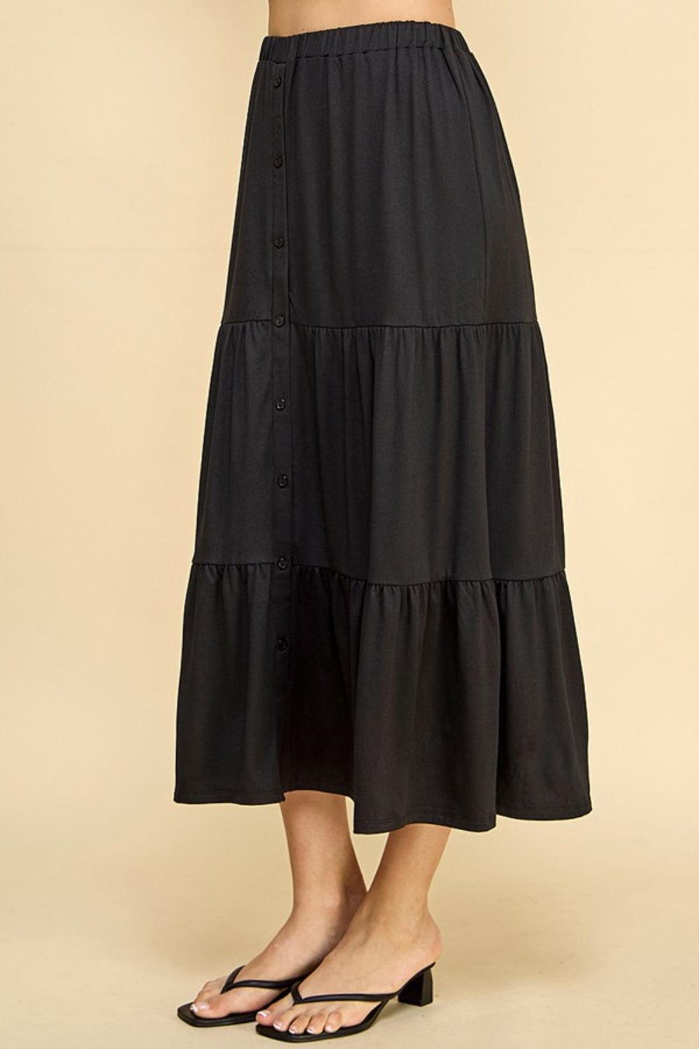 Faith Apparel Tiered Midi Skirt - Abundia House