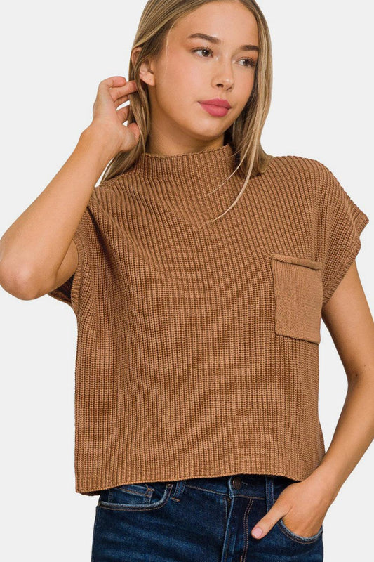 Zenana Mock Neck Short Sleeve Cropped Sweater - Abundia House