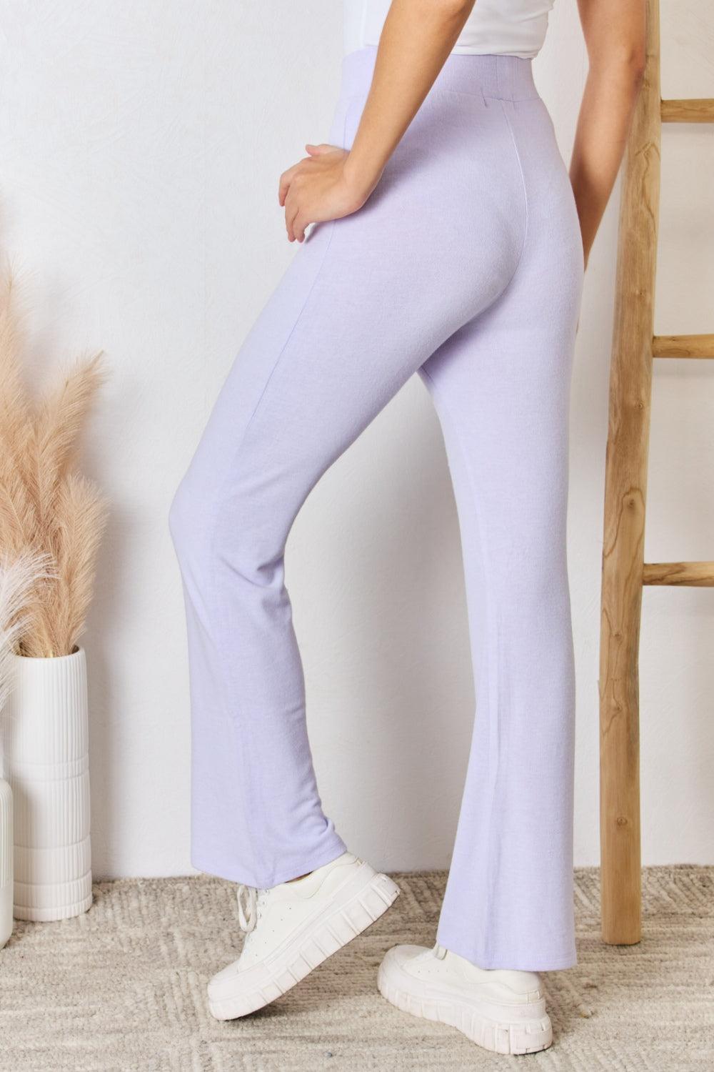 RISEN Full Size High Waist Ultra Soft Knit Flare Pants - Abundia House