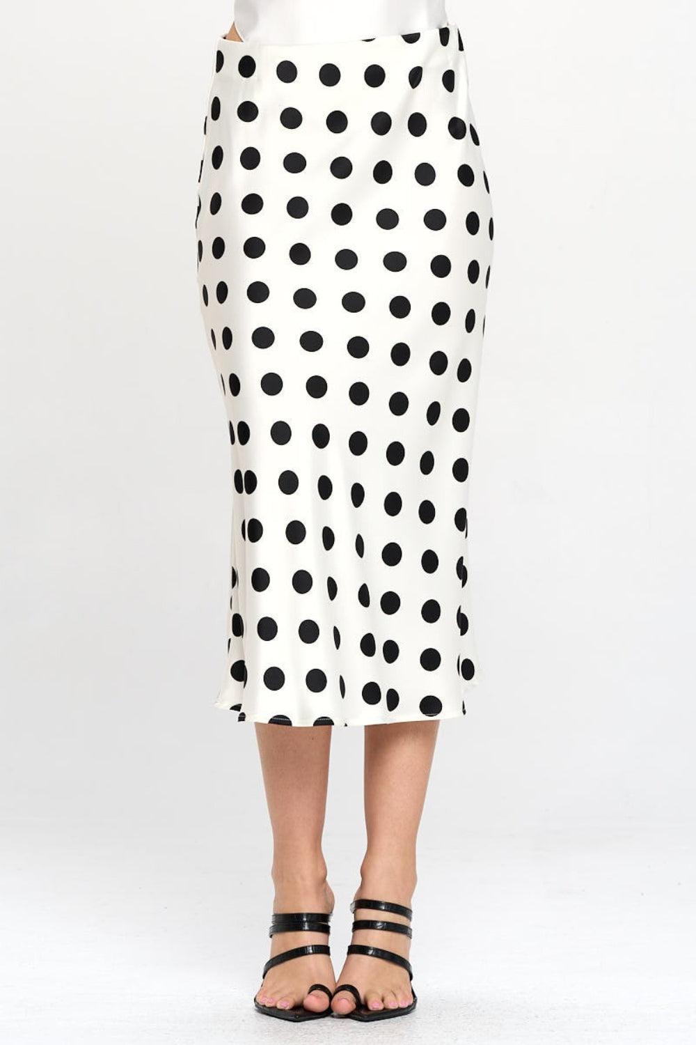 RENEE C Polka Dot Satin Midi Skirt - Abundia House