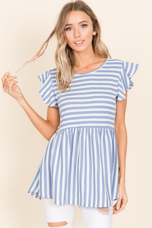 BOMBOM Striped Round Neck Blouse - Abundia House