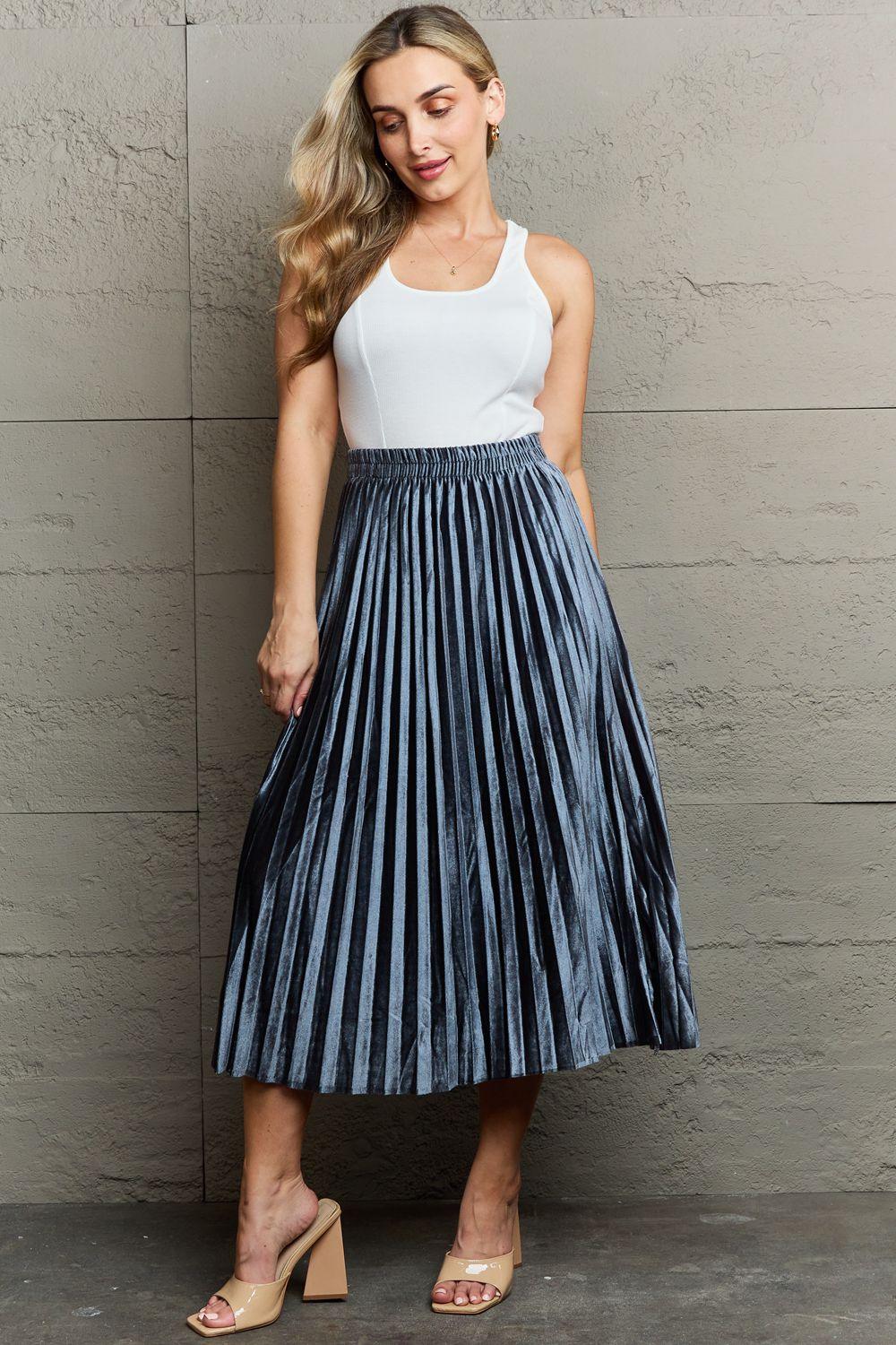 Ninexis Accordion Pleated Flowy Midi Skirt - Abundia House