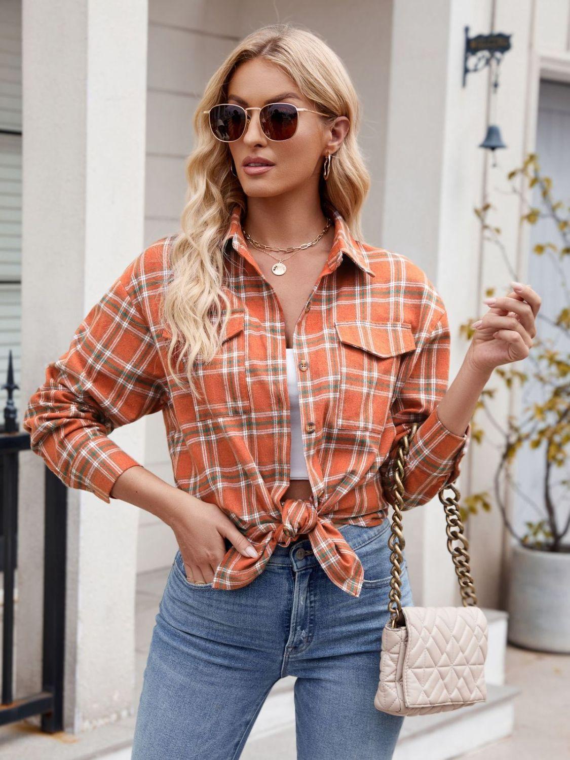 Plaid Button Up Long Sleeve Shirt - Abundia House