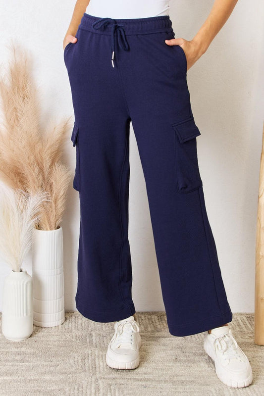 RISEN Drawstring Relaxed Cargo Wide Leg Pants - Abundia House