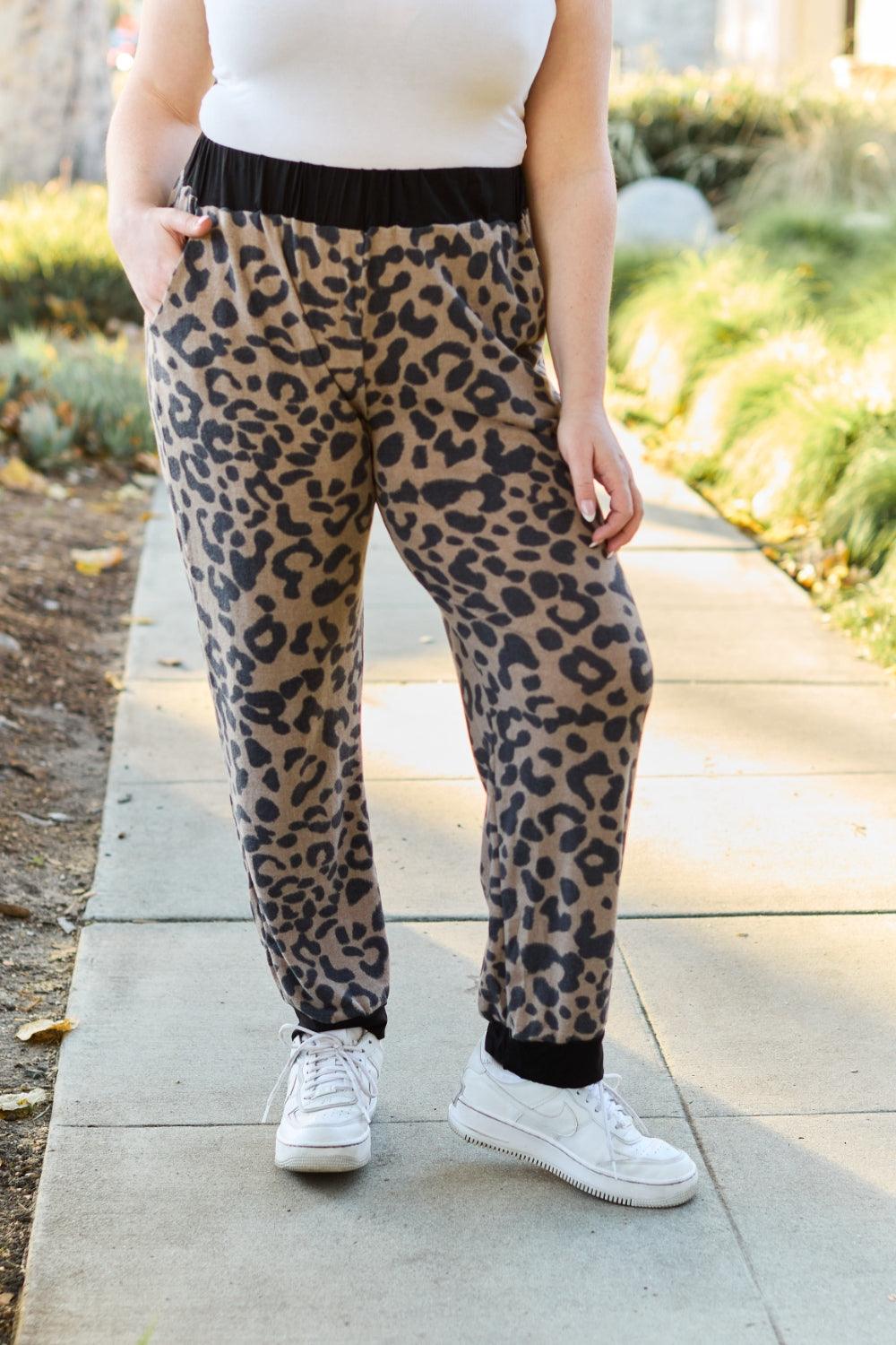 Celeste Design Full Size Leopard Contrast Sweatpants - Abundia House