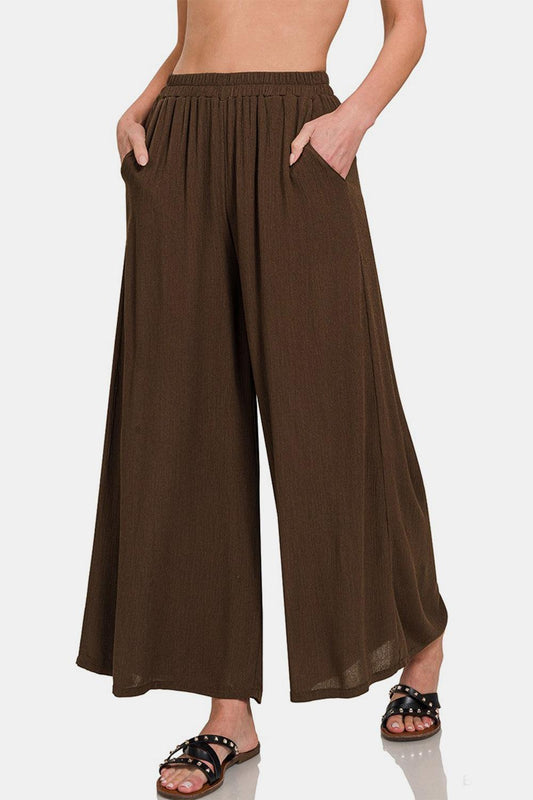 Zenana Woven Wide Leg Pants With Pockets - Abundia House