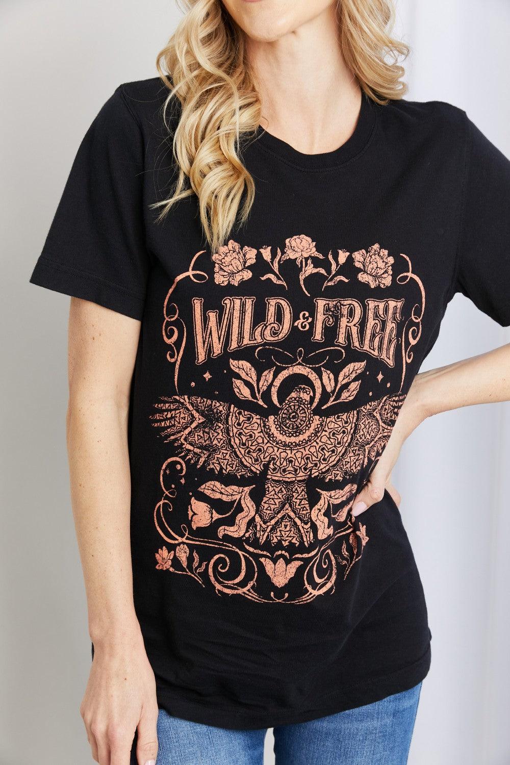 mineB Full Size WILD FREE Graphic Round Neck Tee - Abundia House