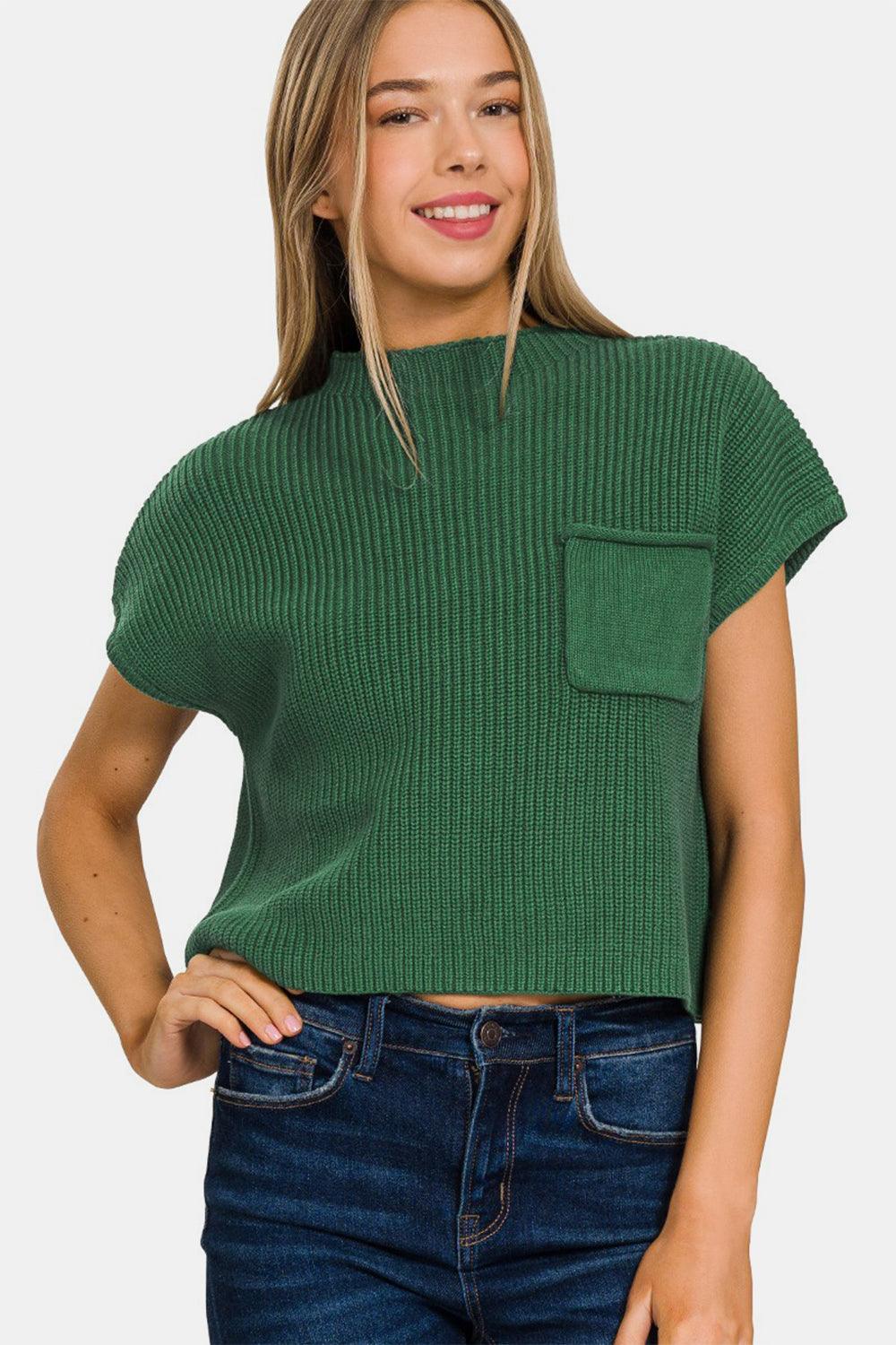 Zenana Mock Neck Short Sleeve Cropped Sweater - Abundia House