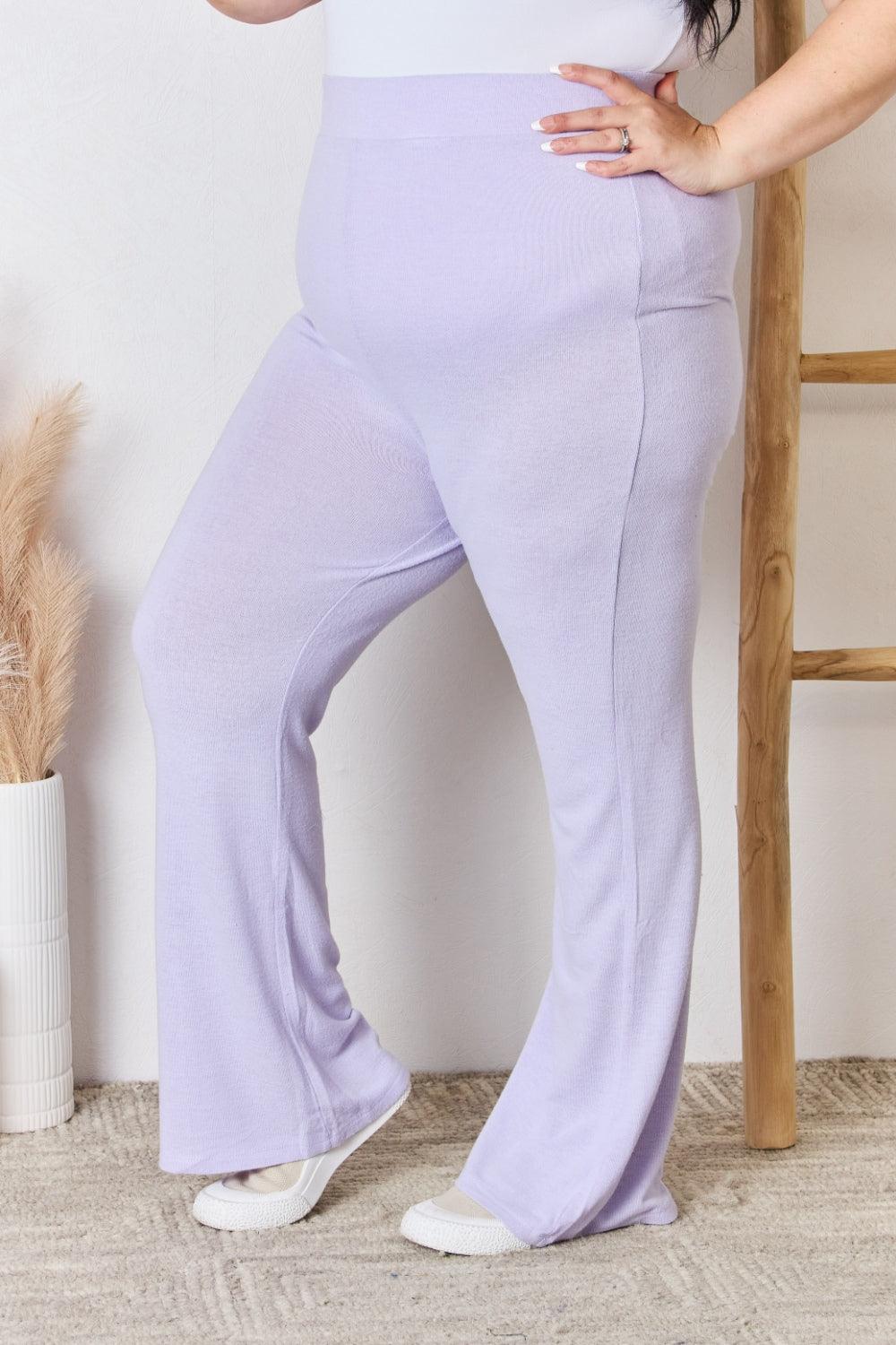 RISEN Full Size High Waist Ultra Soft Knit Flare Pants - Abundia House