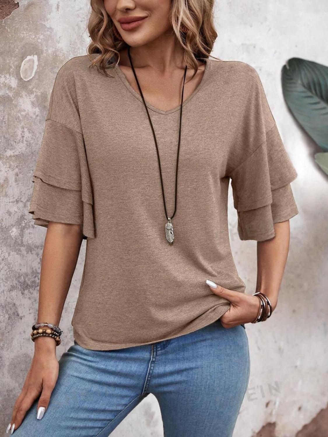 V-Neck Half Sleeve Blouse - Abundia House