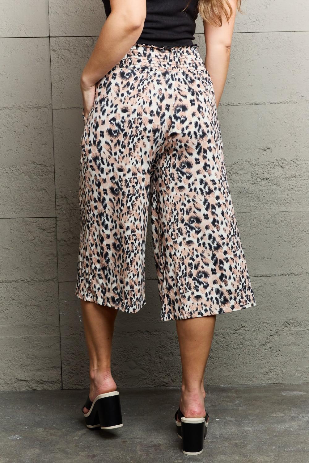 Ninexis Leopard High Waist Flowy Wide Leg Pants with Pockets - Abundia House