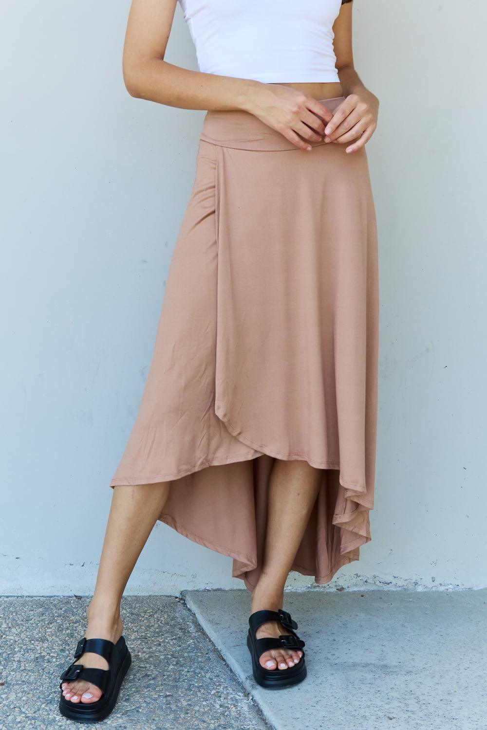 Ninexis First Choice High Waisted Flare Maxi Skirt in Camel - Abundia House