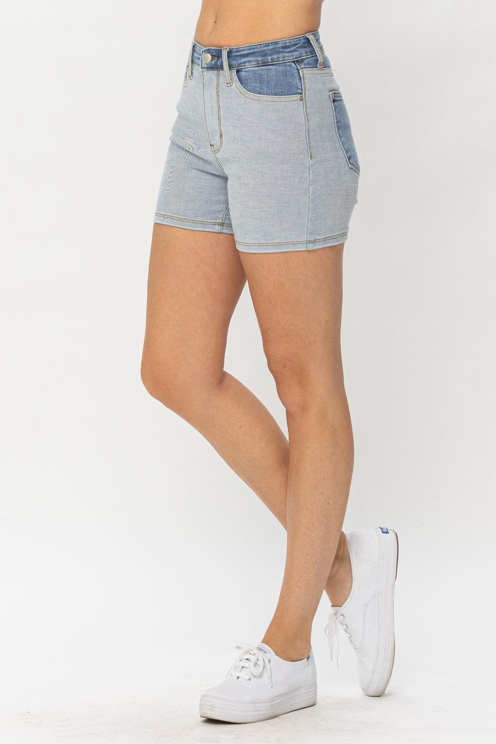 Judy Blue Full Size Color Block Denim Shorts - Abundia House