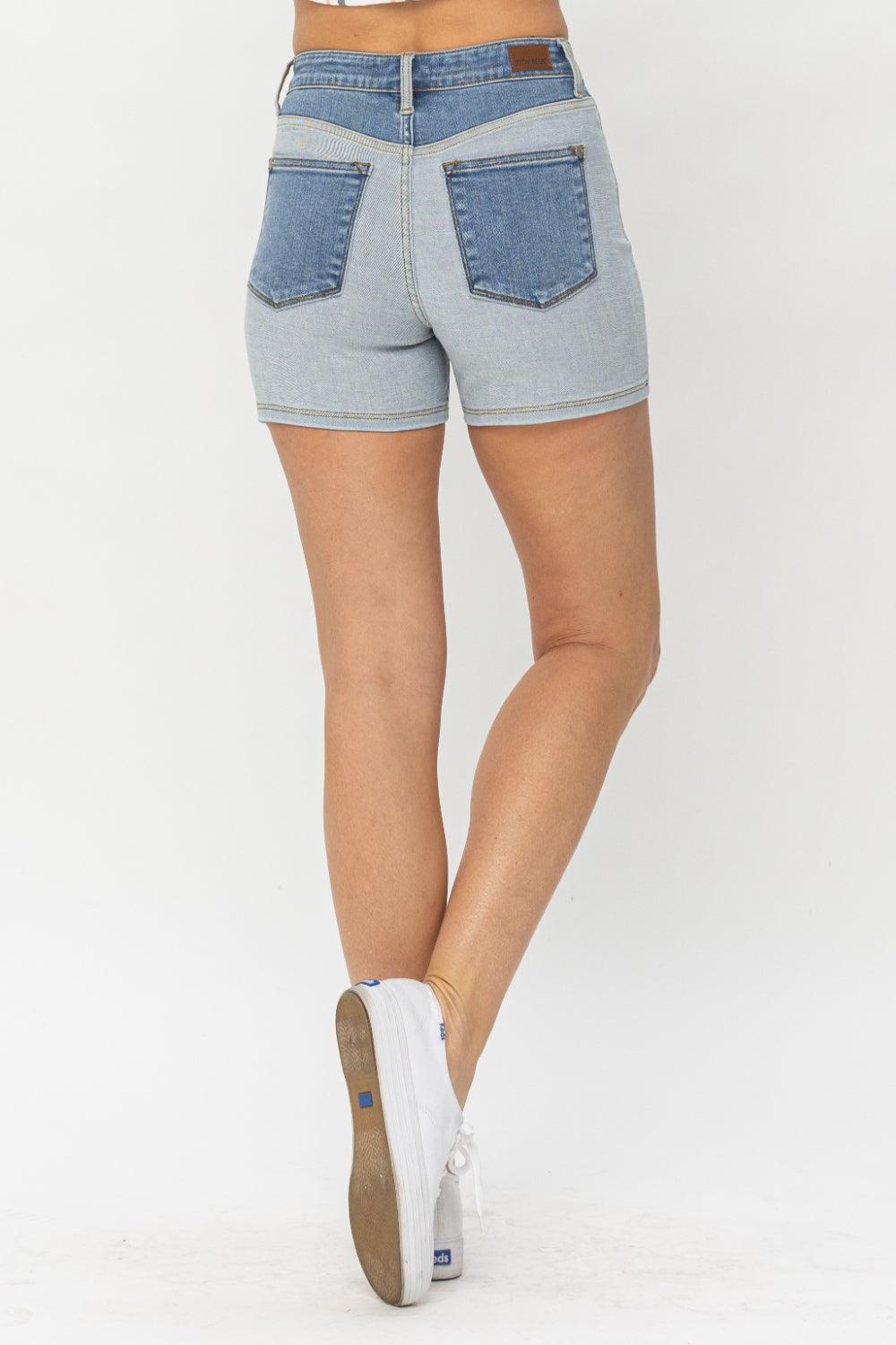 Judy Blue Full Size Color Block Denim Shorts - Abundia House