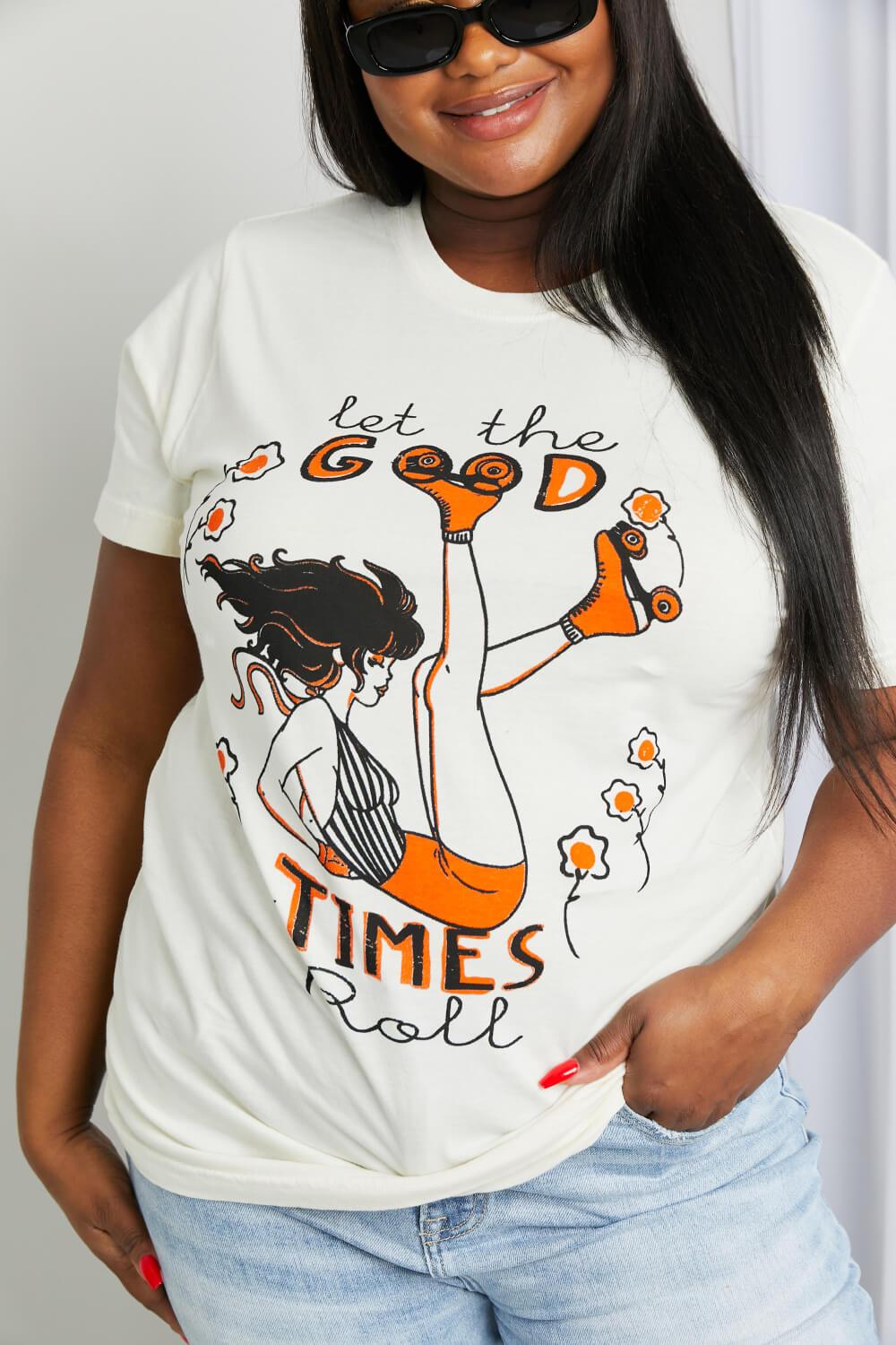 mineB Full Size LET THE GOOD TIMES ROLL Graphic Tee - Abundia House