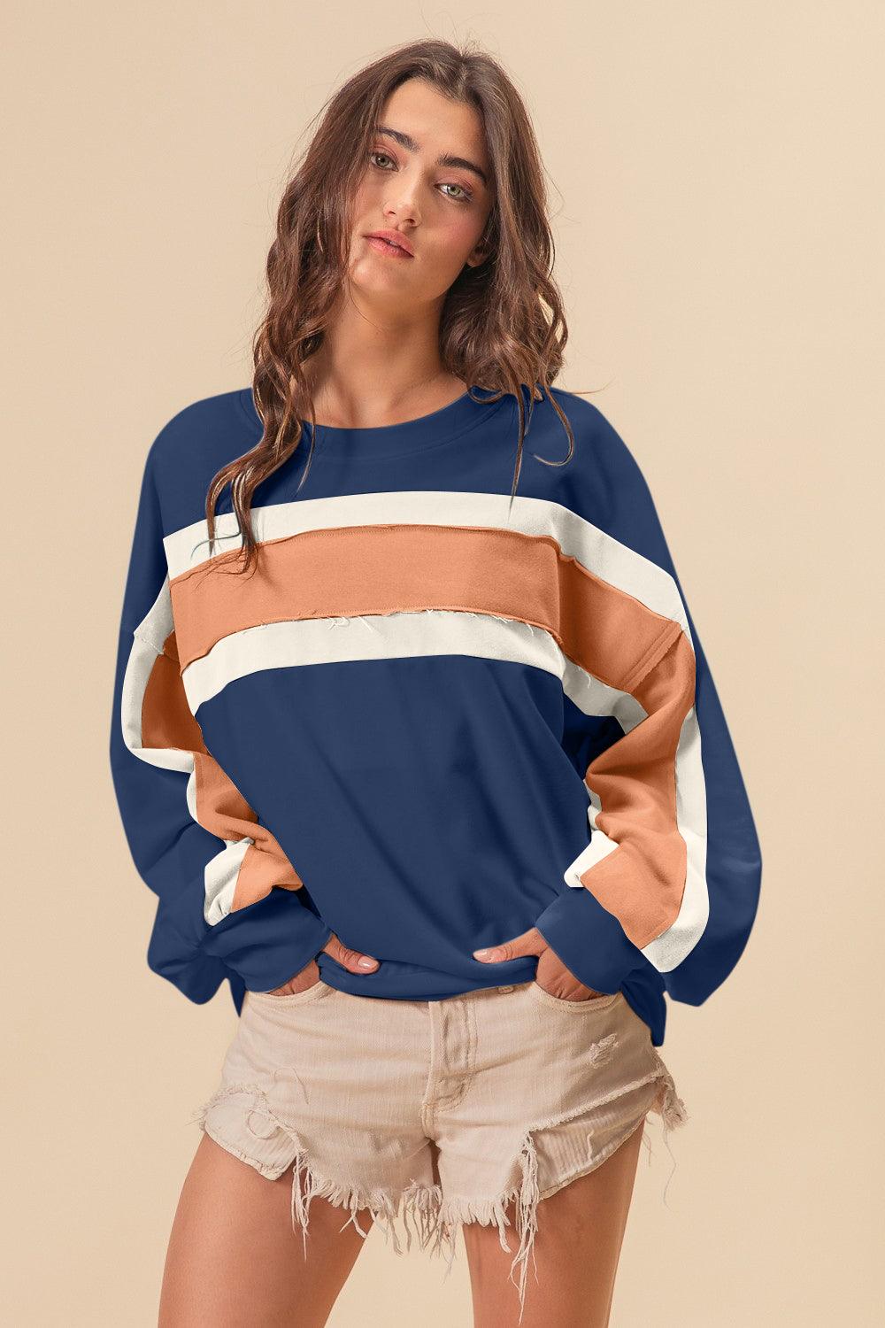 BiBi French Terry Color Block Cut Edge Detail Sweatshirt - Abundia House