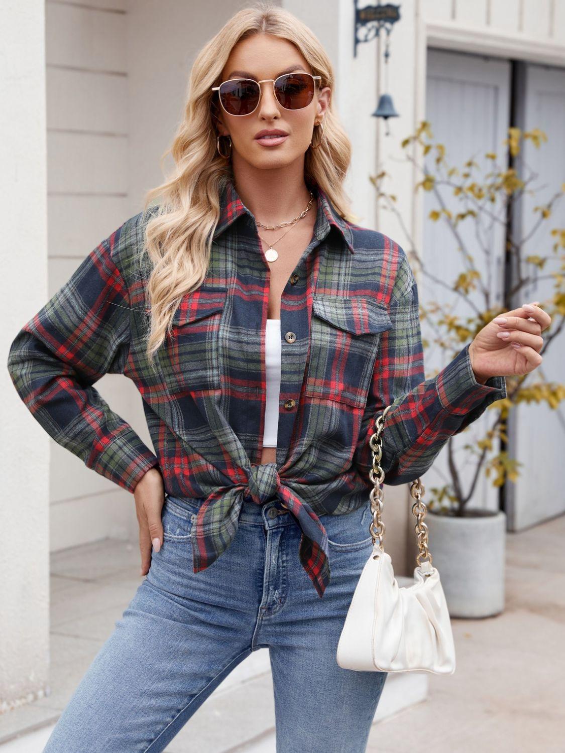 Plaid Button Up Long Sleeve Shirt - Abundia House