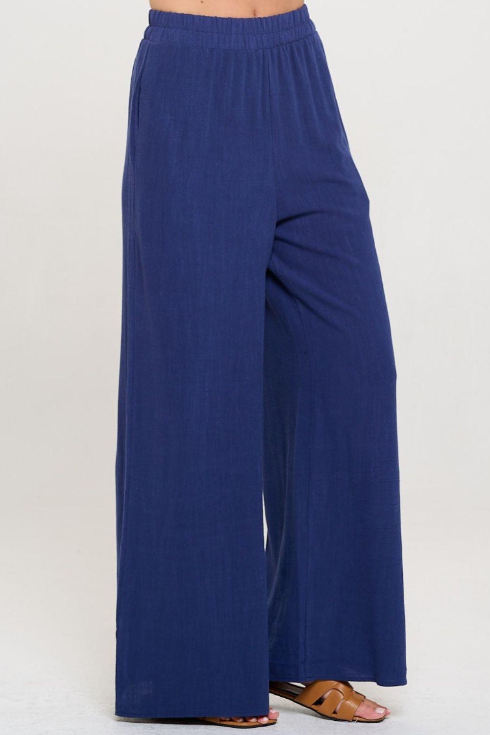 RENEE C Linen Wide Leg Pants with Pockets - Abundia House