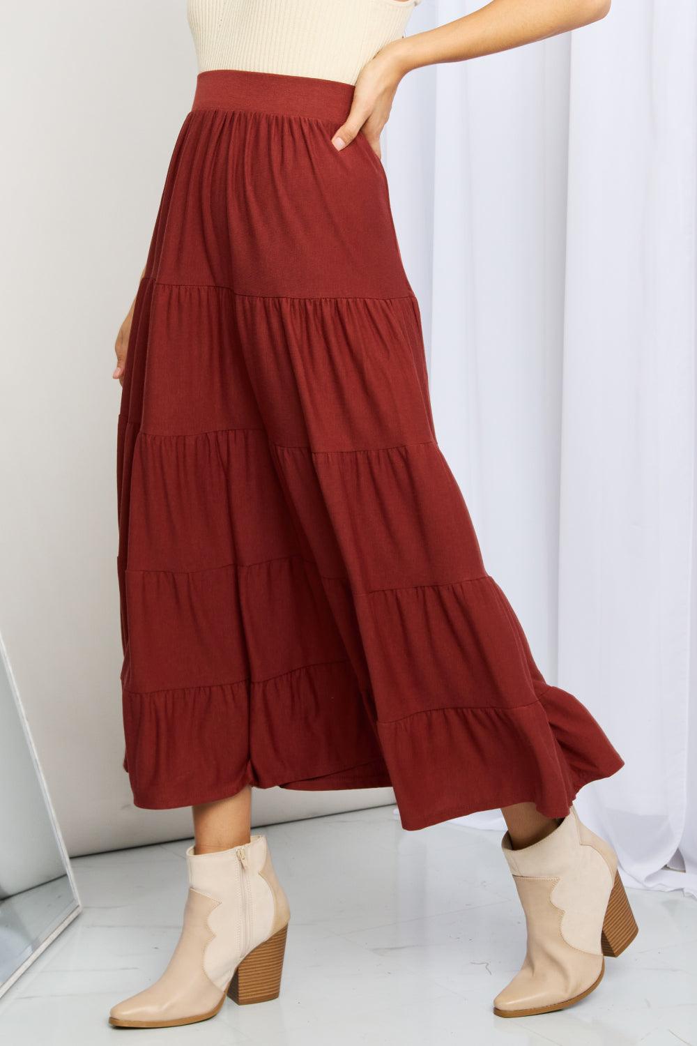 Zenana Full Size Wide Waistband Tiered Midi Skirt - Abundia House